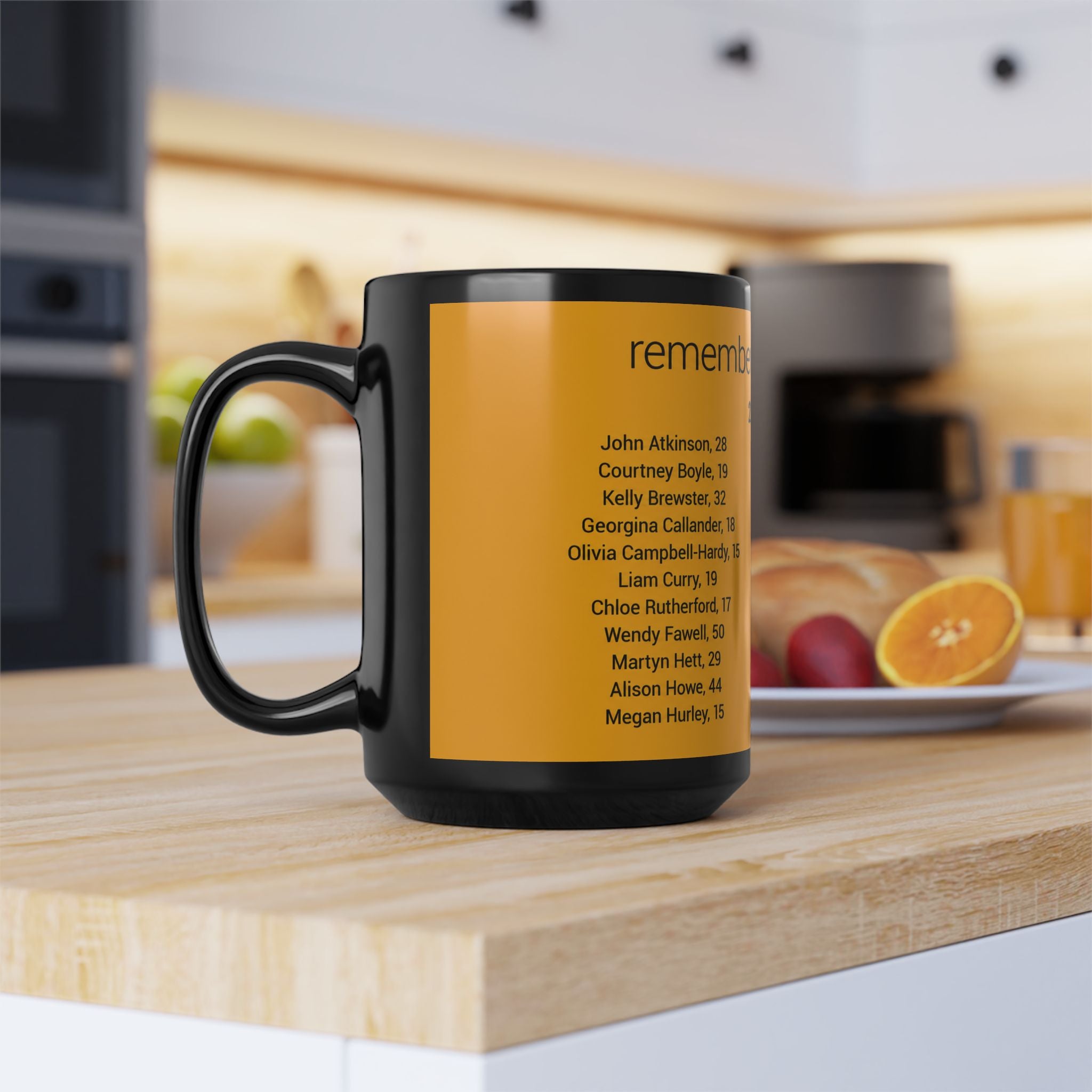 Manchester Arena Memorial Names Black Mug — "Remembering Together 22 May" Tribute Coffee Cup (11oz/15oz)