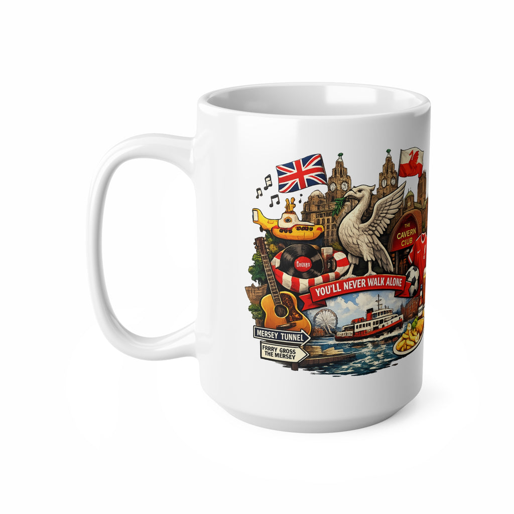 Liverpool Heritage Coffee Mug — "You'll Never Walk Alone" Illustrated Ceramic Cup (11oz/15oz)