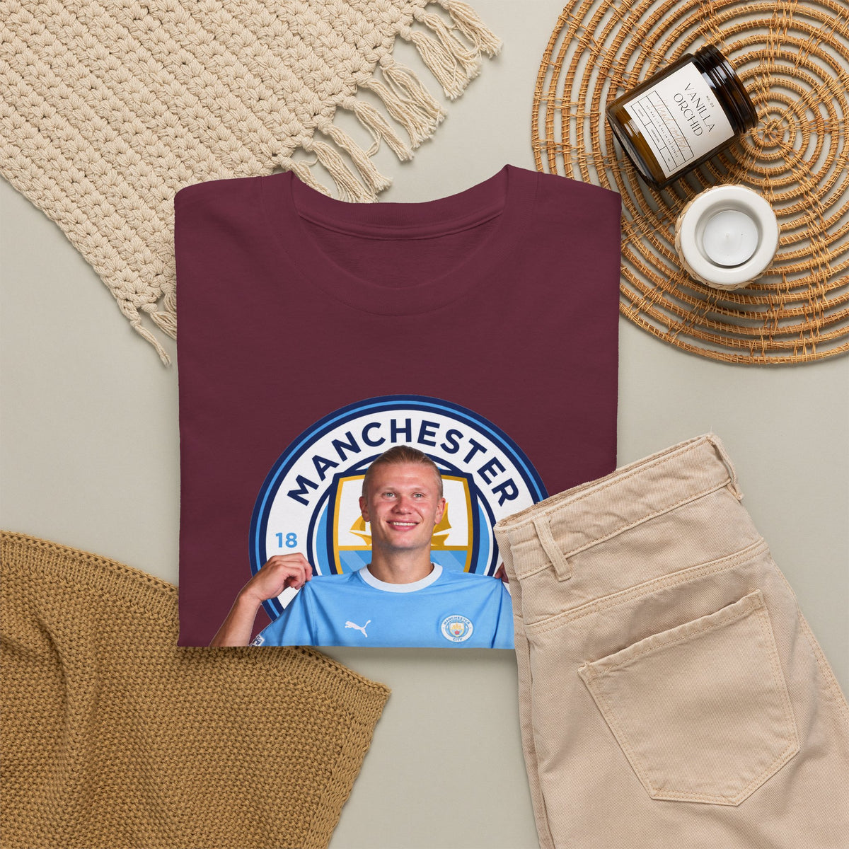 Manchester City Erling Haaland Inspired Cotton T-Shirt Tee — Player Celebratory Graphic T-Shirt