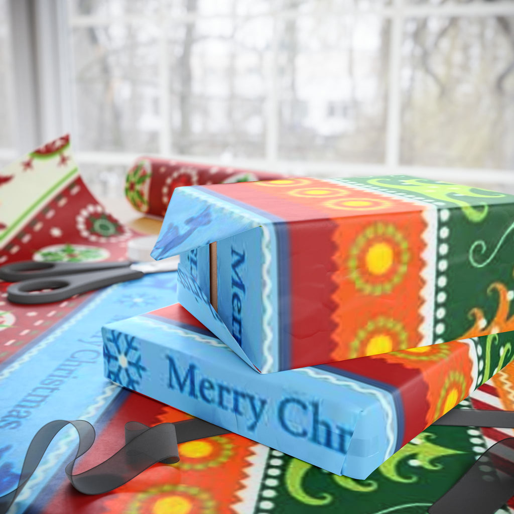 Christmas Stripe Wrapping Paper - Festive Gingerbread & 'Merry Christmas' Holiday Gift Wrap