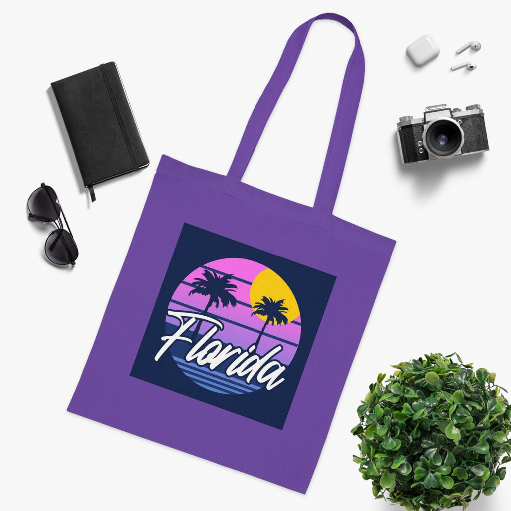 Florida Sunset Palm Tote Bag — Retro Beach Cotton Tote
