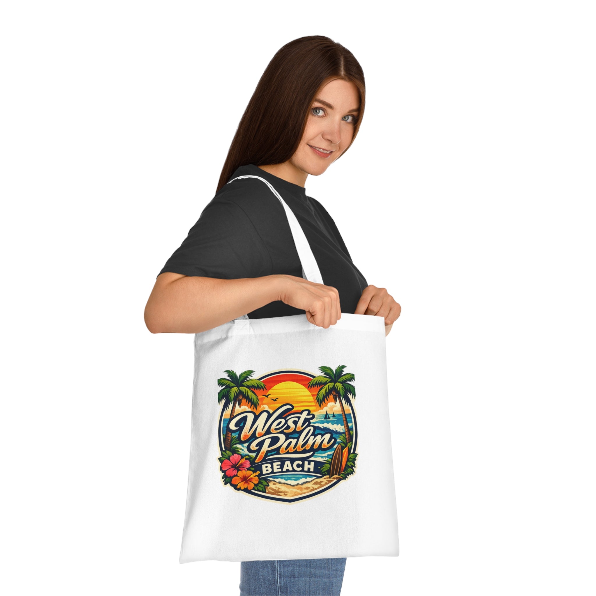 West Palm Beach Cotton Tote — Vintage Tropical Beach Palm Tree Design