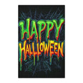 Happy Halloween Waffle Tea Towel – Spooky Dripping Text & Spiderweb Kitchen Towel