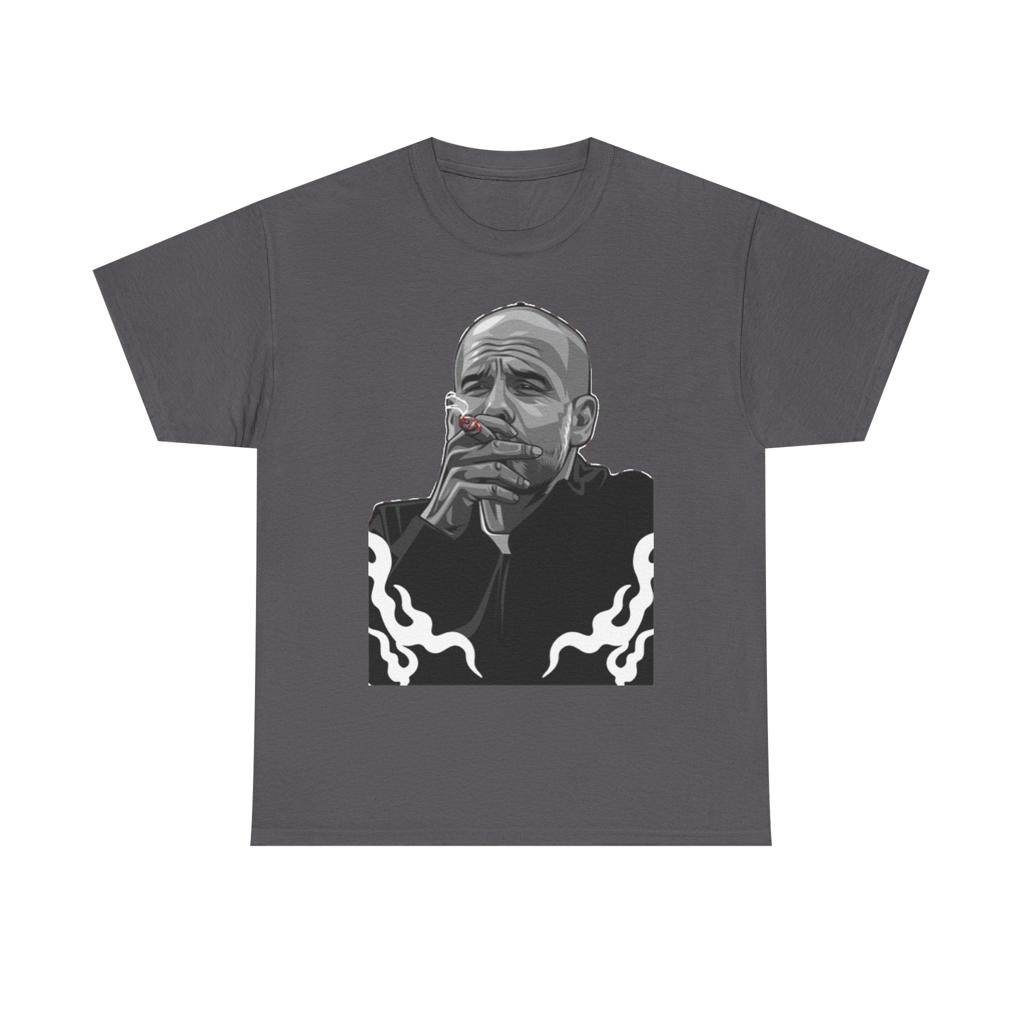Pep Guardiola Smoking Portrait T‑Shirt — Moody Graphic Tee