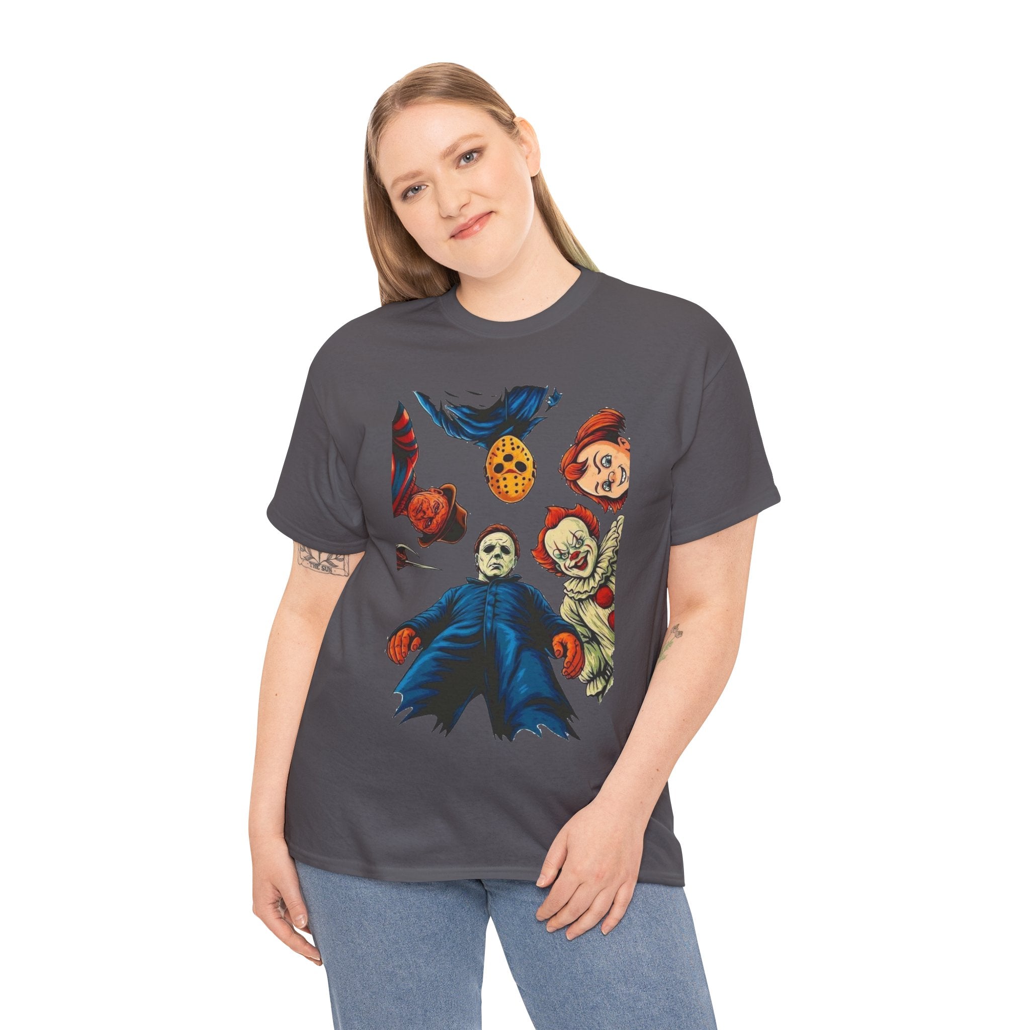 Horror Movie Icons Graphic Tee — Michael Myers, Jason & Classic Clowns Halloween T-Shirt