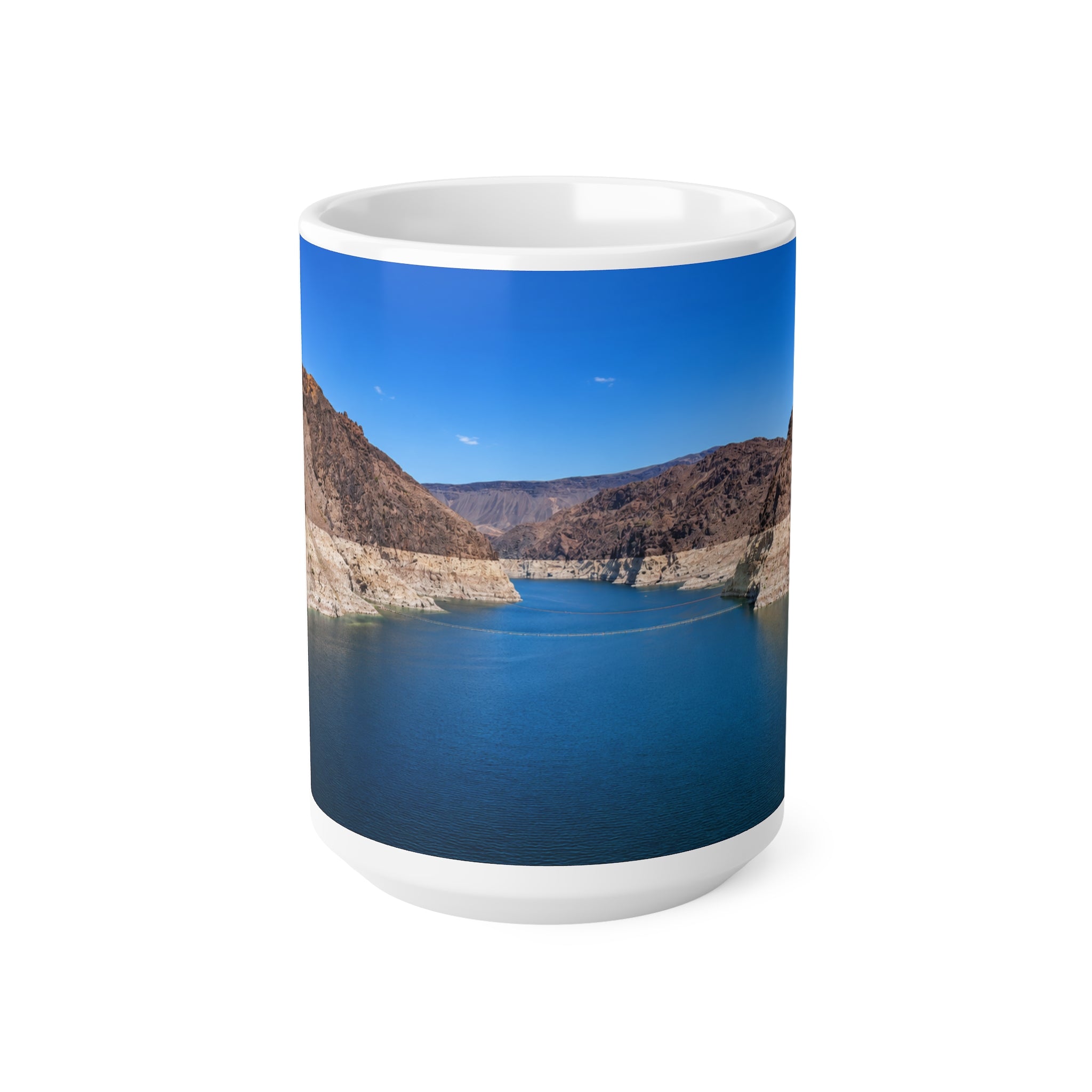 Desert Canyon Lake Photo Mug — Scenic Blue Waters Ceramic Coffee Cup (11oz & 15oz)