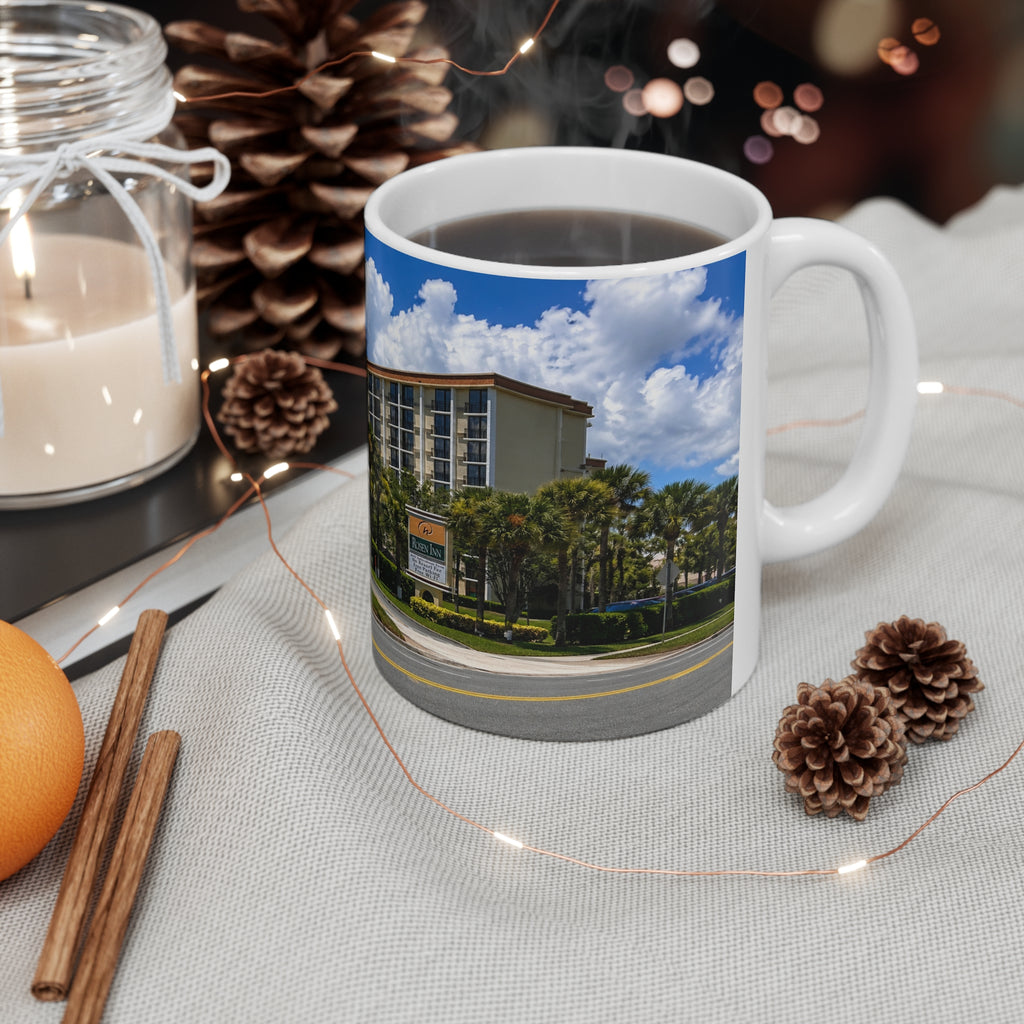 Rosen Inn Closest to Universal Orlando Ceramic Mug — Tropical Hotel & Palm Trees Coffee Cup (11oz, 15oz)