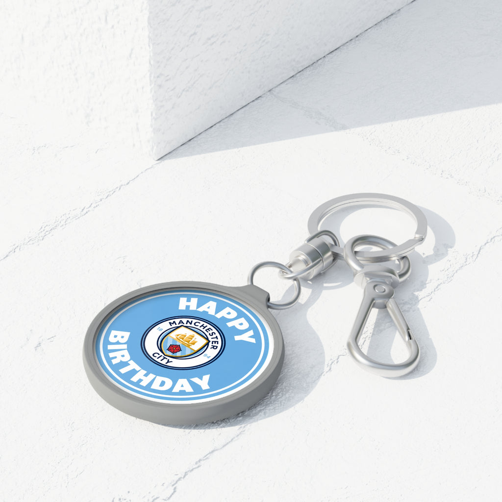 Manchester City Birthday Keyring Tag — "Happy Birthday" Manchester City Logo Keychain