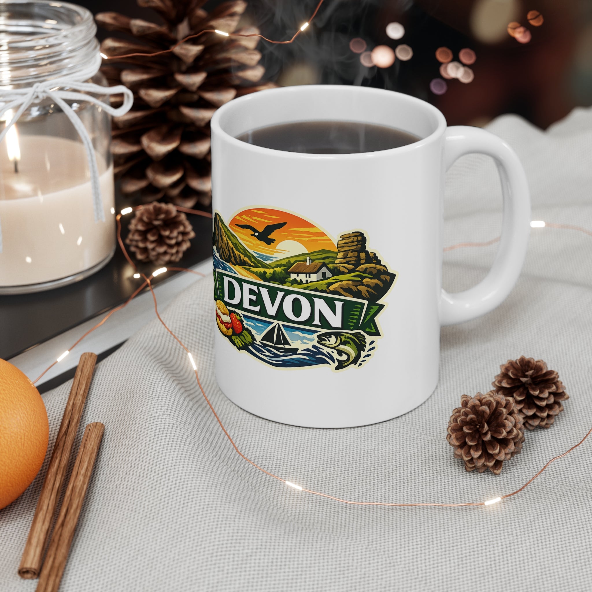 Devon Scenic Mug — Coastal Sunrise Ceramic Coffee Cup (11oz & 15oz)
