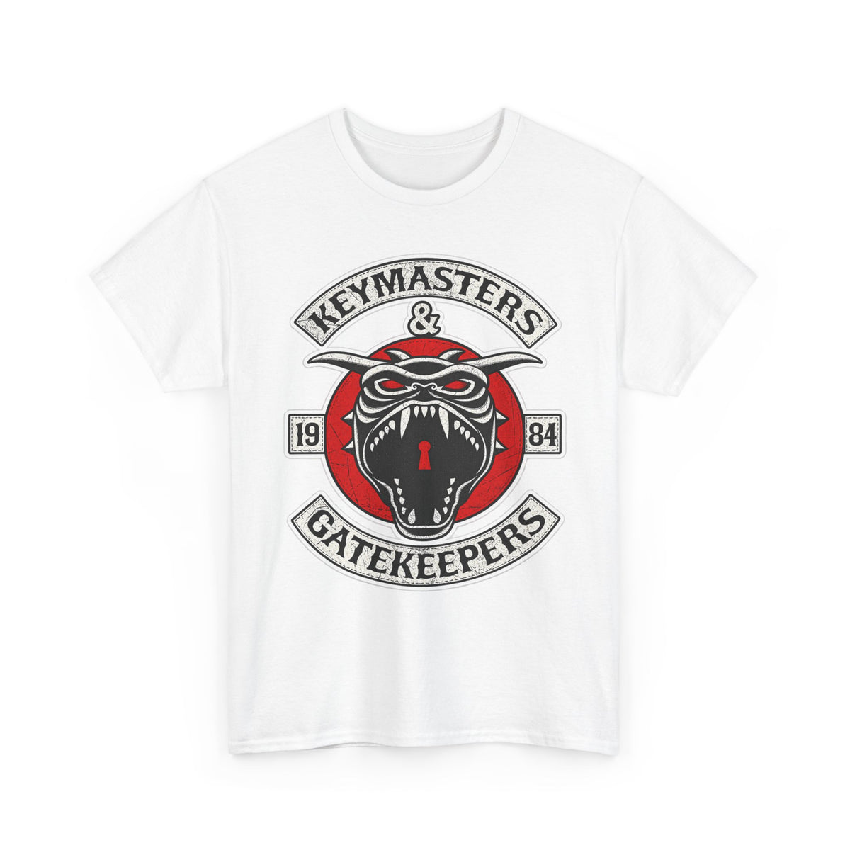 Keymasters & Gatekeepers Tee — Retro Demon Key Emblem Shirt (Since 1984)