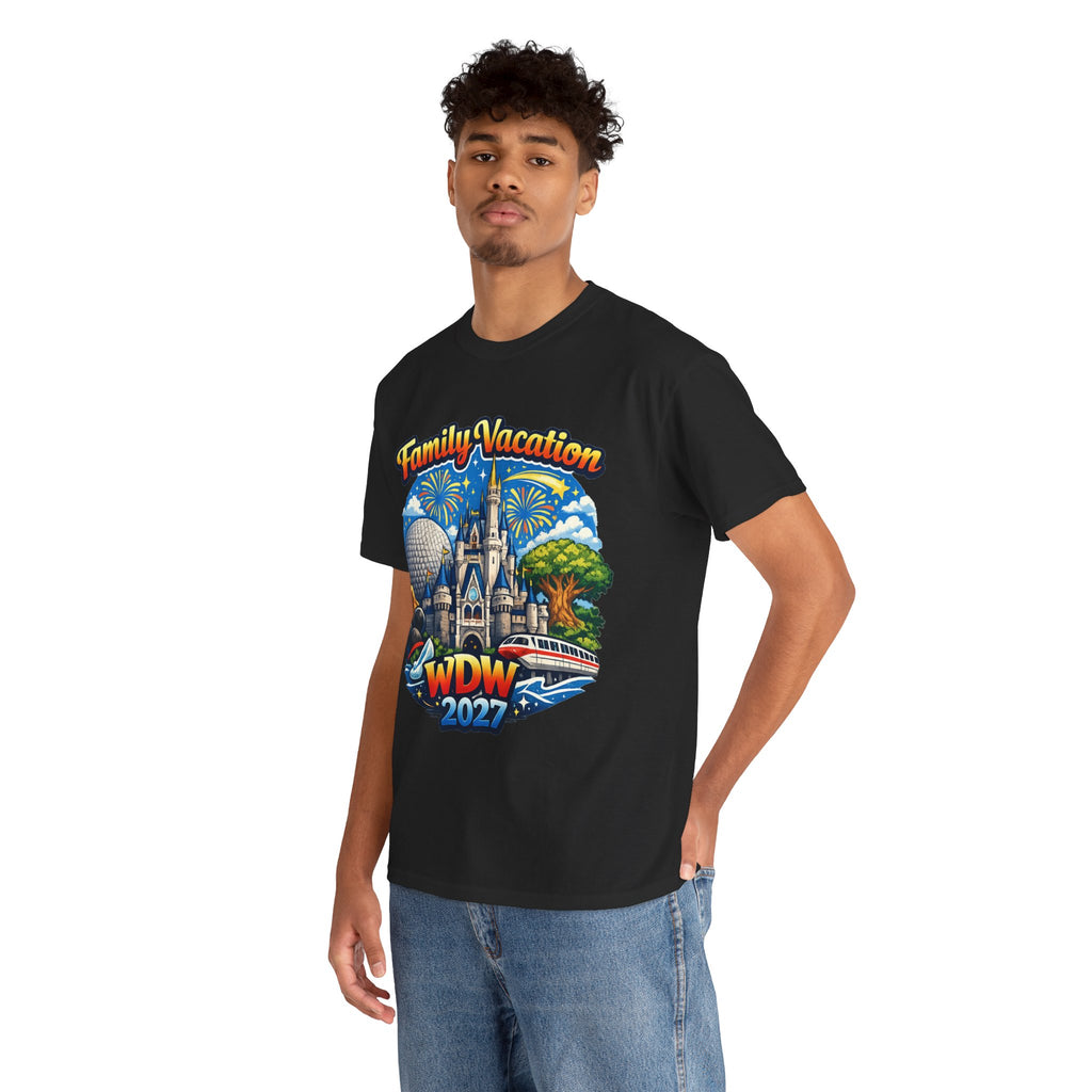 Family Vacation WDW 2027 T-Shirt – Disney Park Castle & Fireworks Vacation Tee