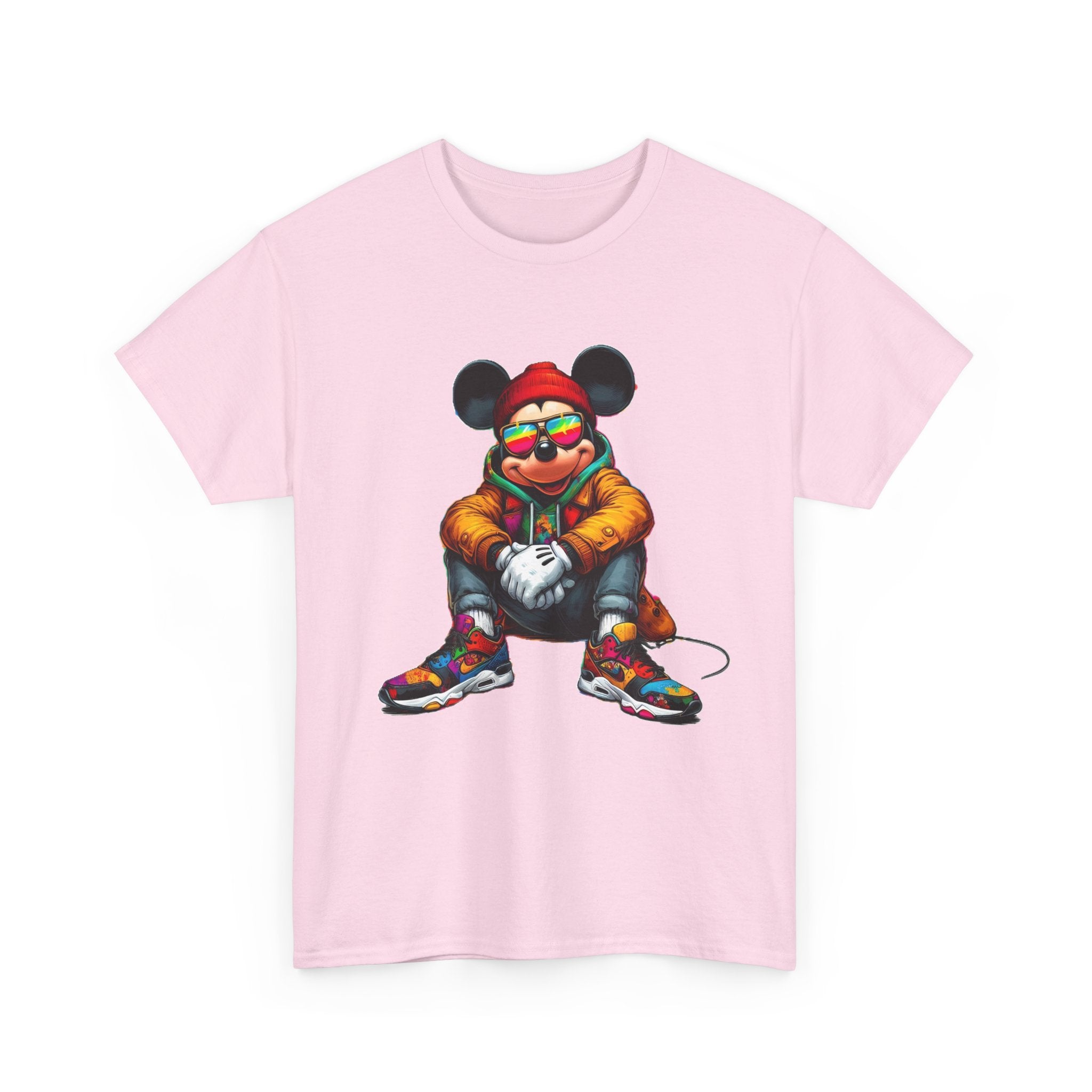 Mickey Mouse Streetwear Graphic Tee — Hip-Hop Mouse Character Sitting in Sneakers
