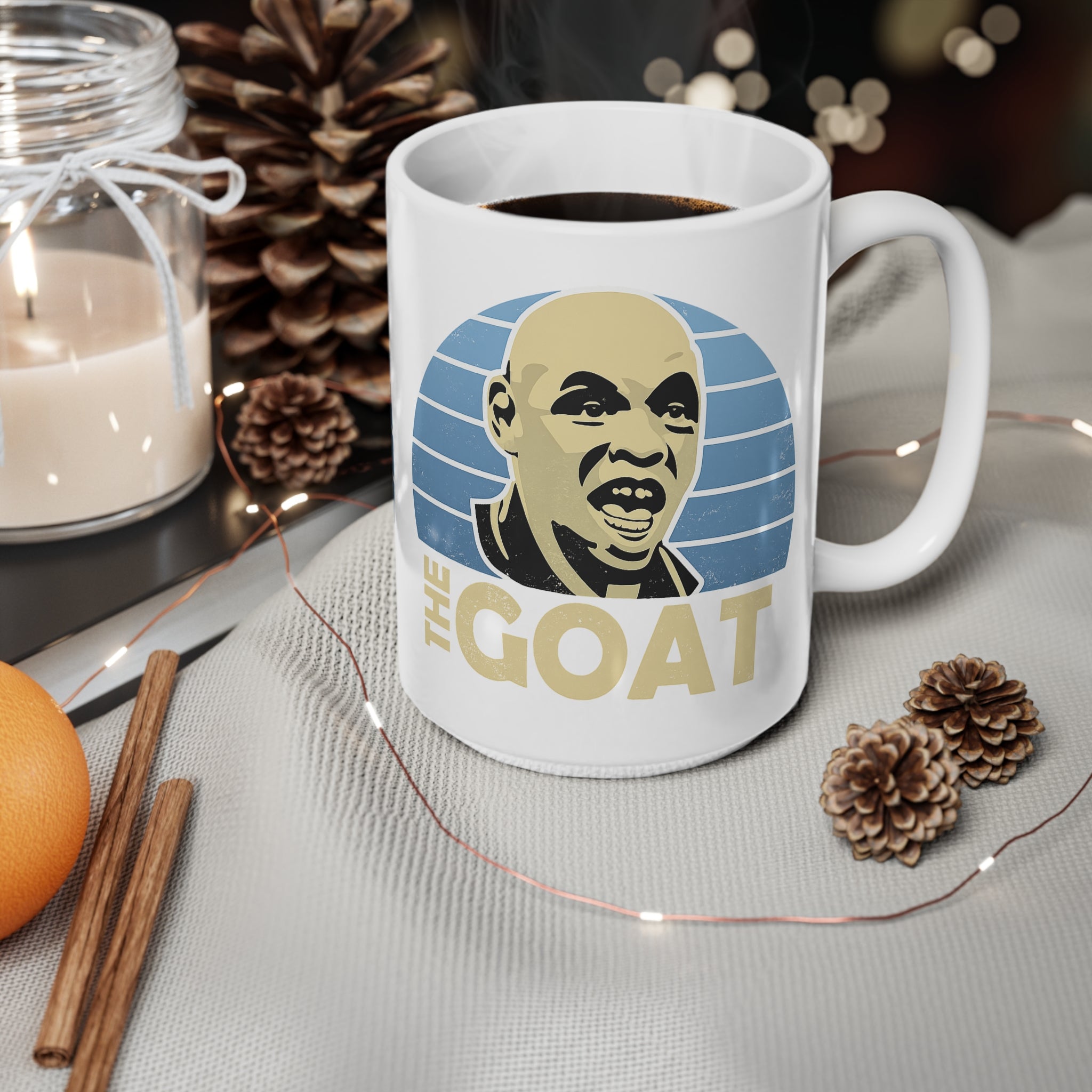 Shaun GOAT Goater Manchester City Ceramic Mug — Retro Blue Striped Design (11oz & 15oz)