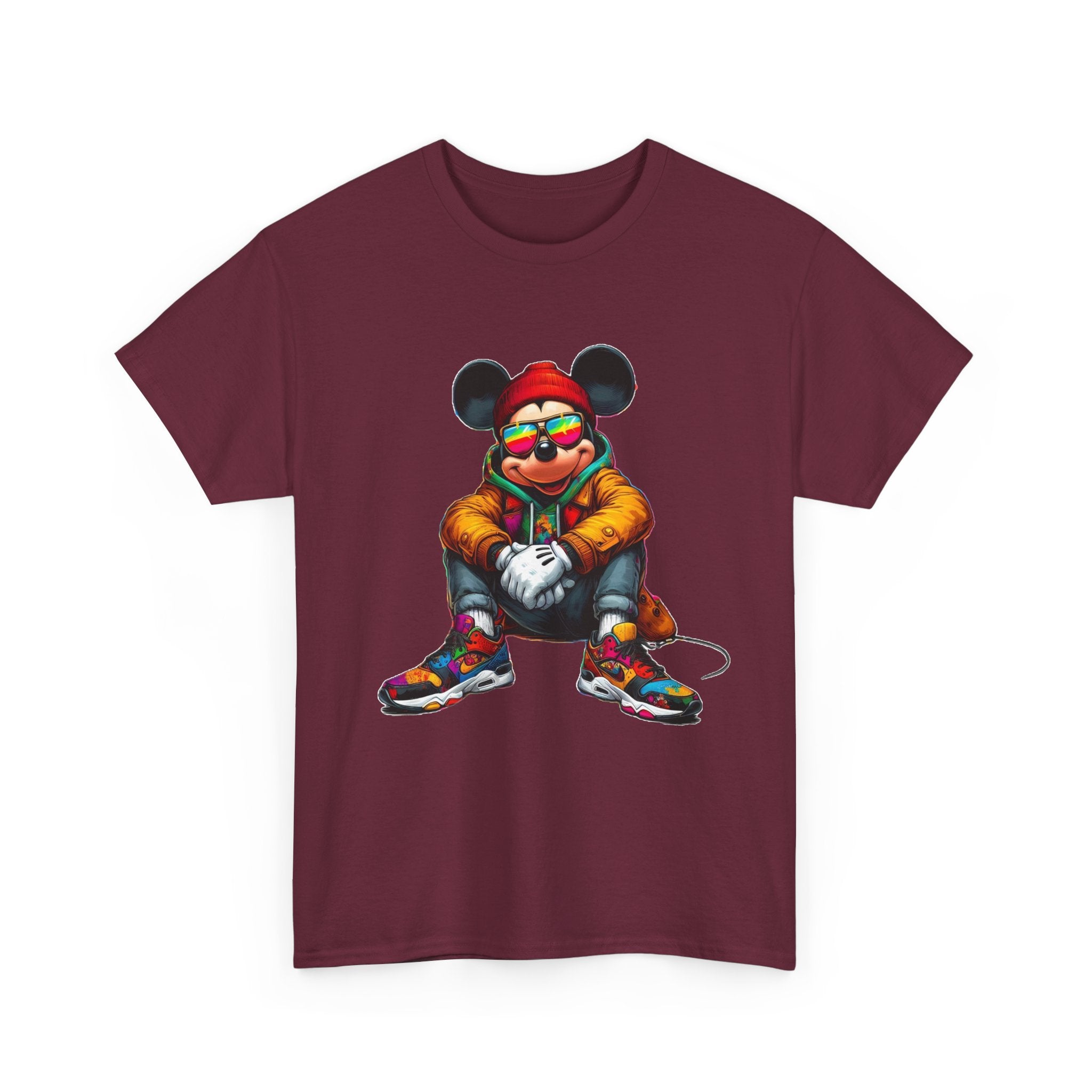 Mickey Mouse Streetwear Graphic Tee — Hip-Hop Mouse Character Sitting in Sneakers