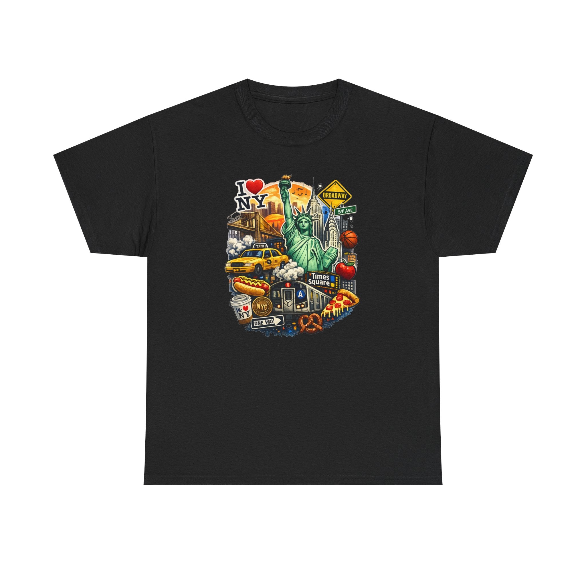 New York City Icons T-Shirt — Statue of Liberty, Taxi & I  NY Collage Tee