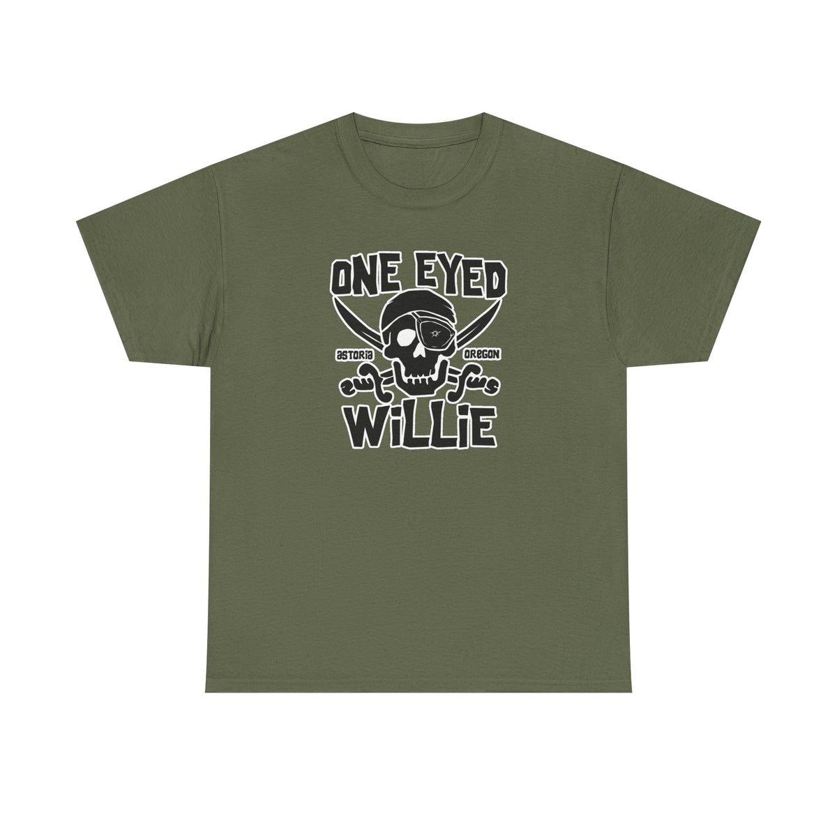 One Eyed Willie Pirate Skull Tee — Retro Nautical Adventure Graphic Shirt