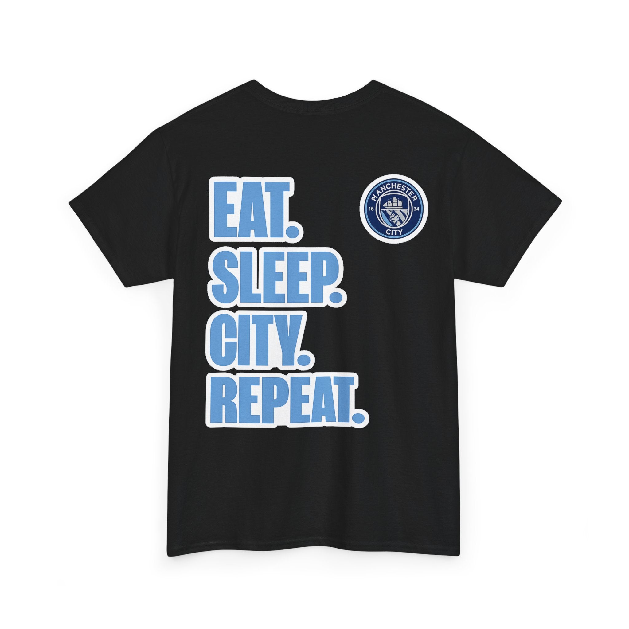 Manchester City T-Shirt – 'Eat. Sleep. City. Repeat.' Football Fan Tee