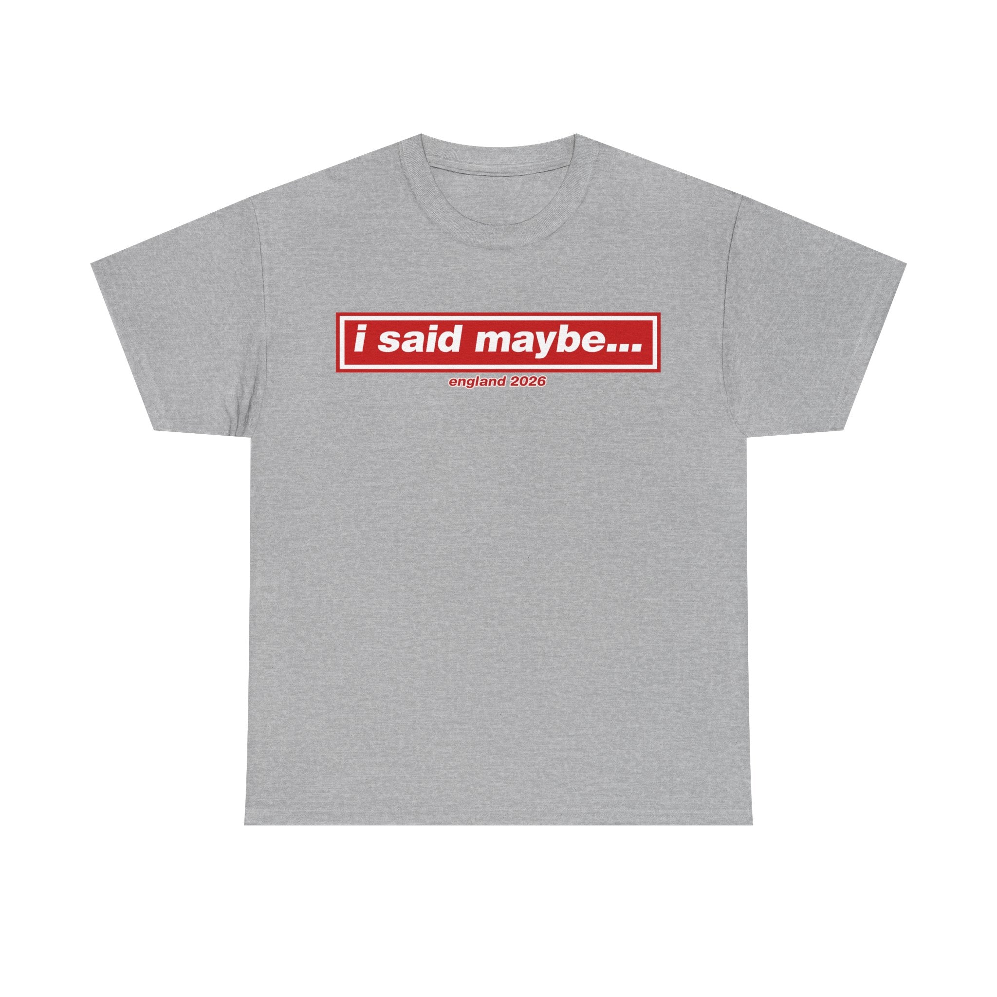 I Said Maybe Tee — Minimalist Red Logo Graphic T‑Shirt