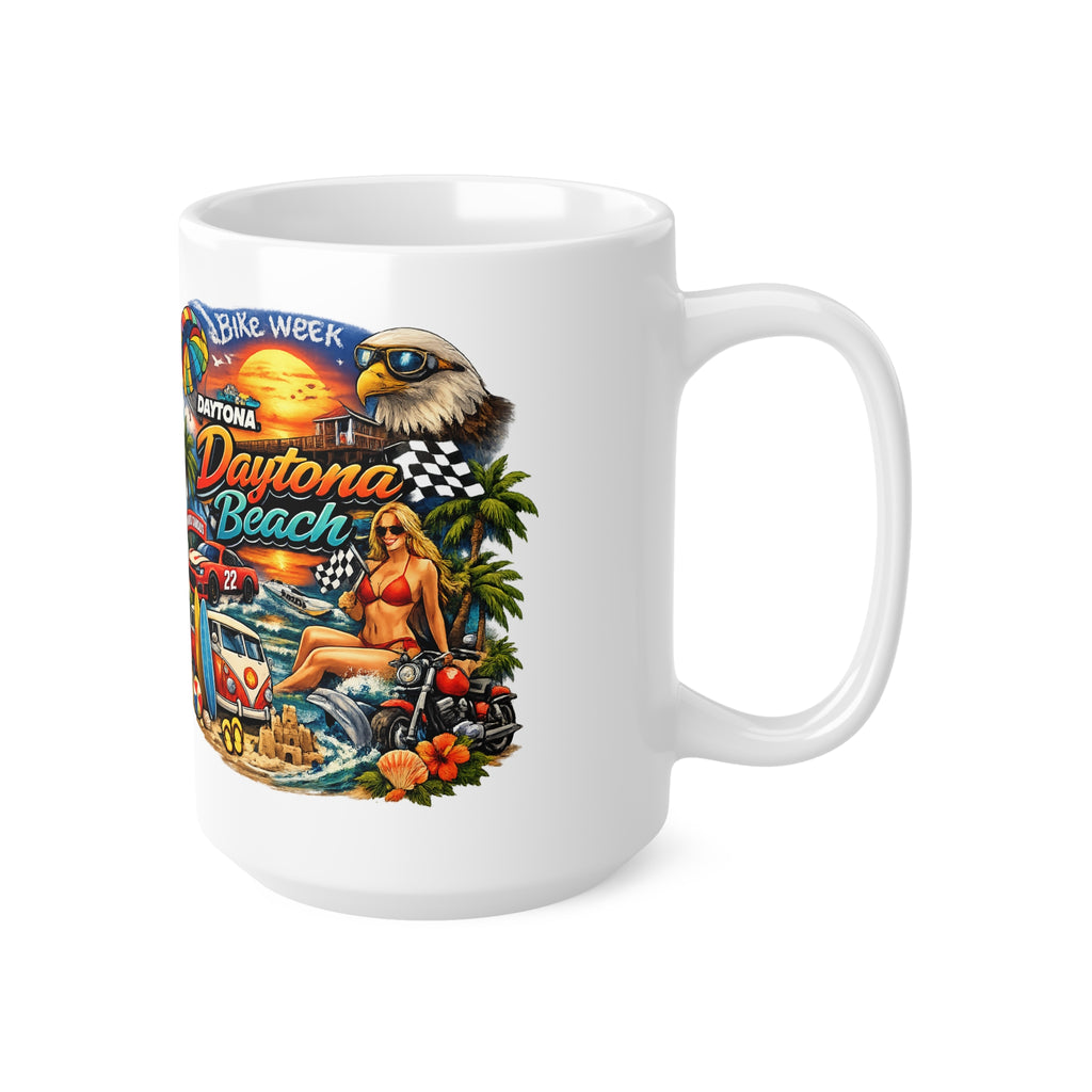 Daytona Beach Vintage Motorcycle & Surf Ceramic Coffee Mug — 11oz/15oz