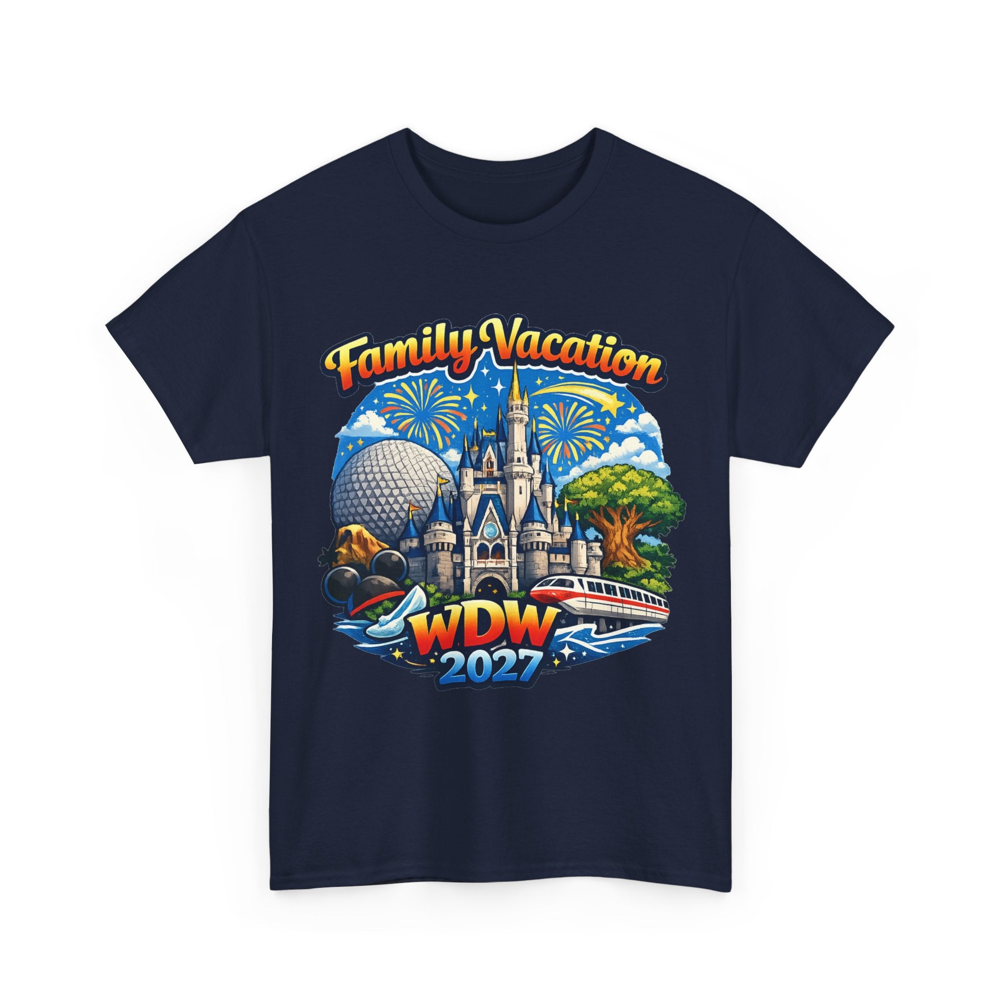 Family Vacation WDW 2027 T-Shirt – Disney Park Castle & Fireworks Vacation Tee