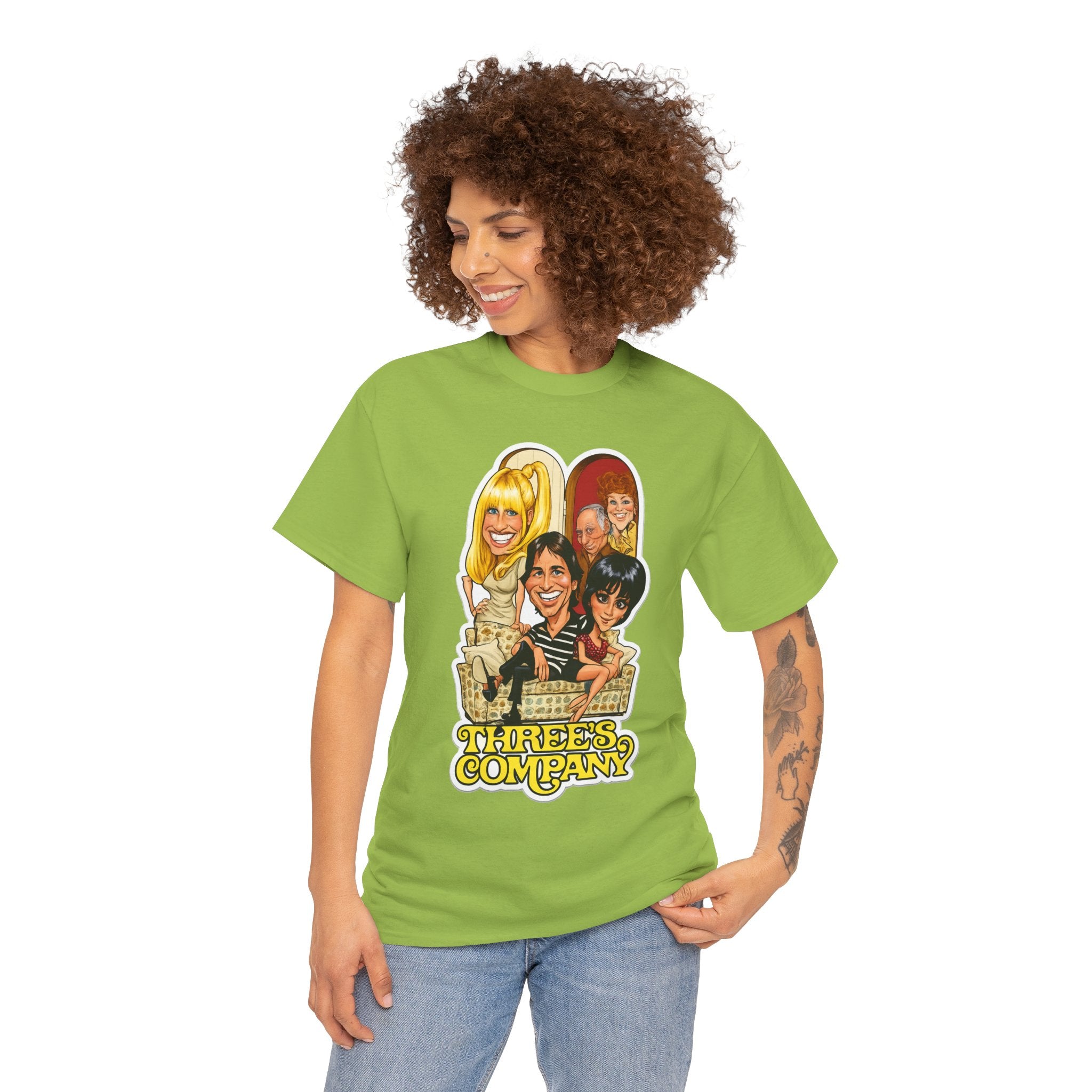 Three's Company Retro TV Tee — Vintage Sitcom Caricature T-Shirt