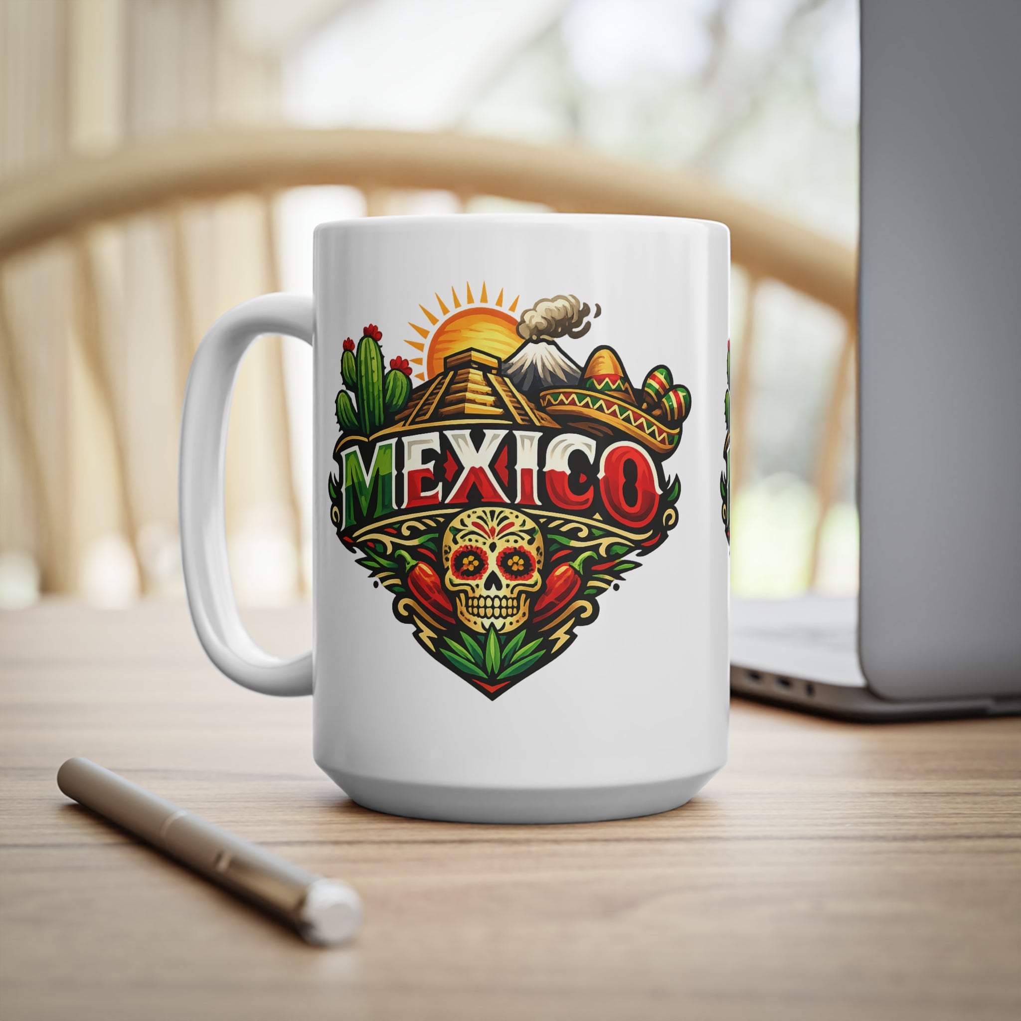 Mexico Travel Coffee Mug — Colorful Sugar Skull & Sunset Ceramic Mug (11oz/15oz)