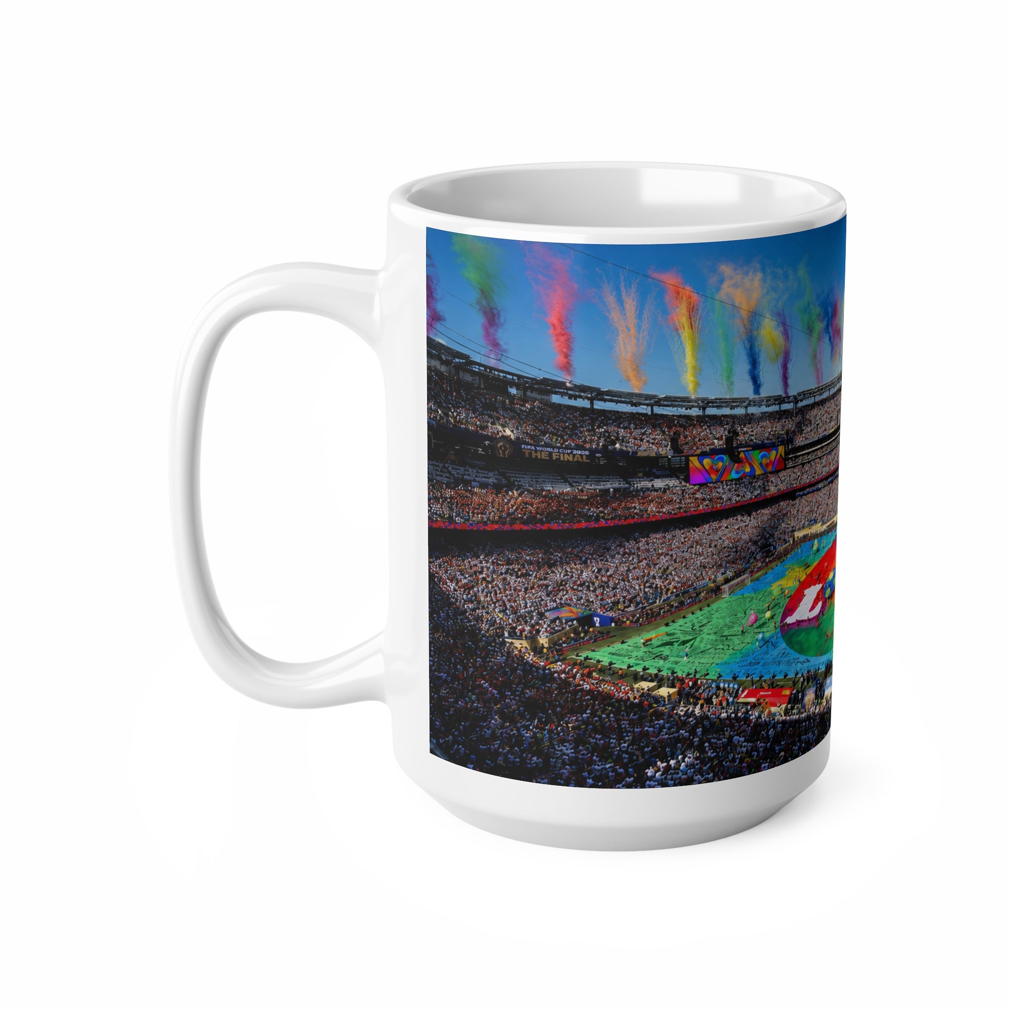 World Cup Final 2026 Stadium Pride Coffee Mug — Colorful Rainbow Smoke Sports Stadium 11/15oz Ceramic