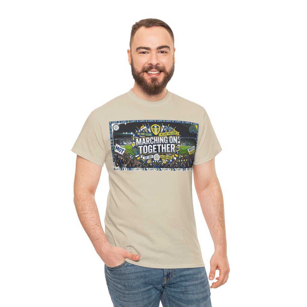 Leeds United T-Shirt — "Marching On Together" Fan Tee (Soccer Supporter Graphic)