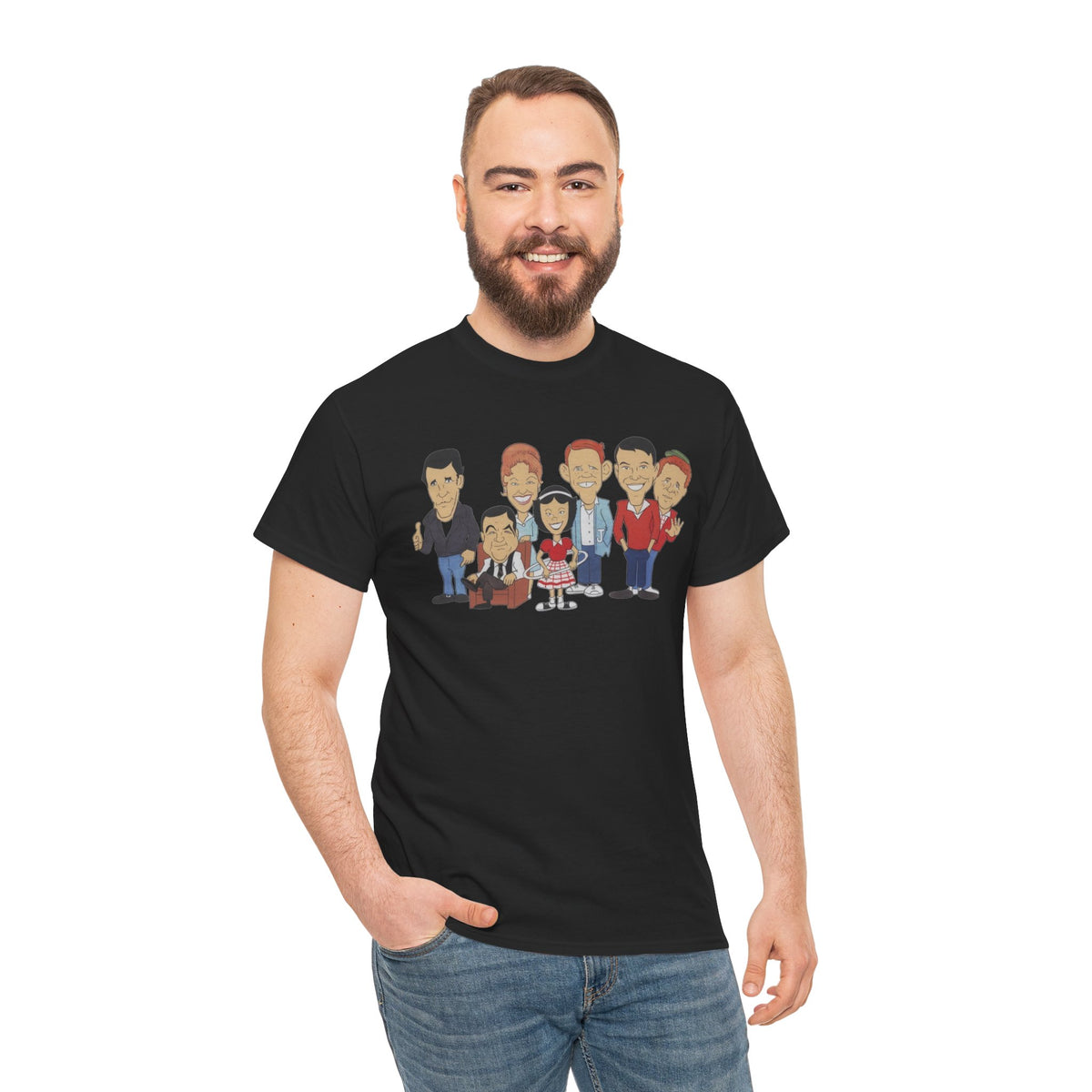 Happy Days Retro TV Cast Cartoon Tee - Vintage Sitcom Character Group Shirt