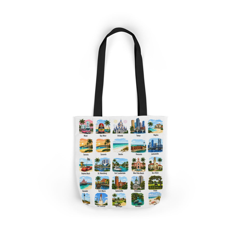 Florida City Landmark Collage Canvas Tote Bag — Vintage Travel Icons Print