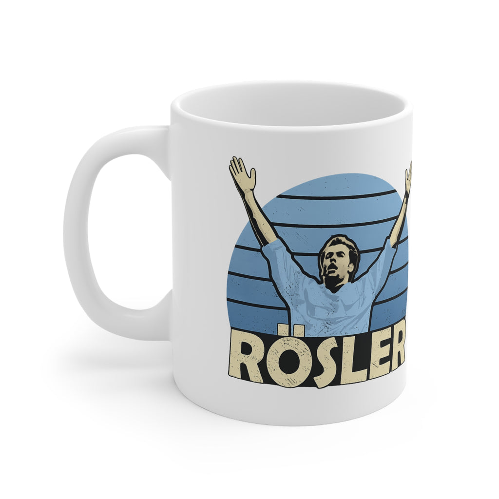 UWE Rösler Manchester City Retro Football Mug — Vintage Goal Celebration Ceramic Coffee Cup (11oz & 15oz)
