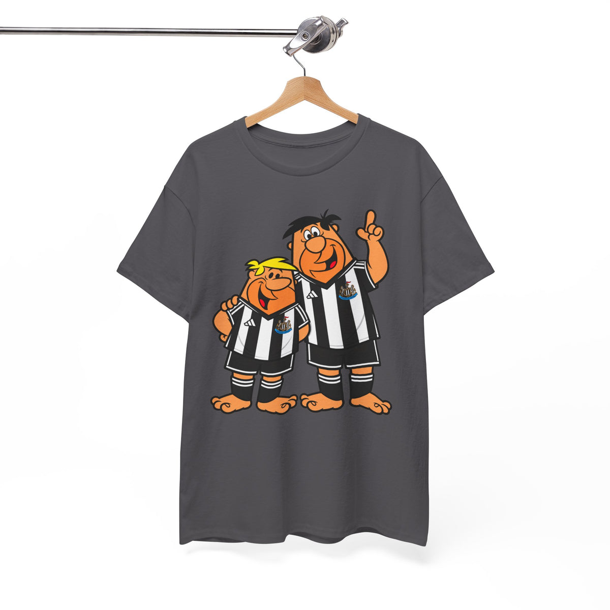 Newcastle United Flintstones Cartoon Cotton T-Shirt / Tee — Retro Striped Jersey Illustrations