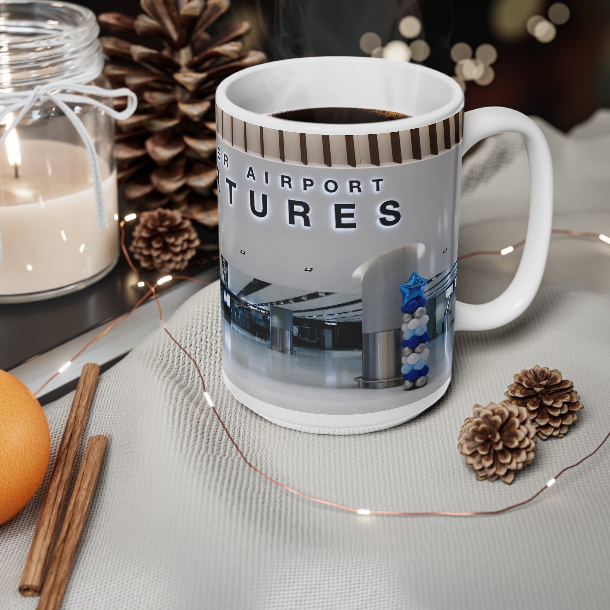 Manchester Airport Departures Terminal 2 Ceramic Coffee Cup (11oz & 15oz)