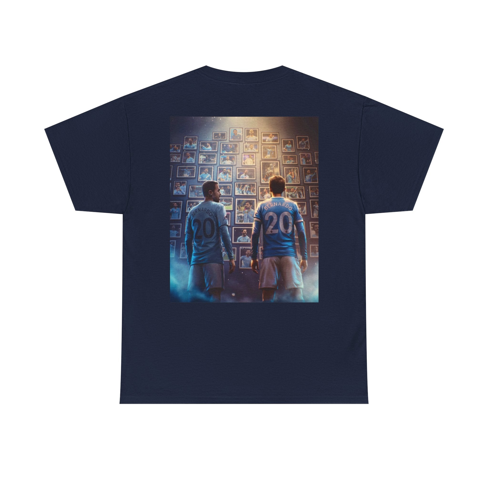 Bernardo Silva Manchester City Legend Graphic Tee — Player Cartoon Front & Tribute Poster Back