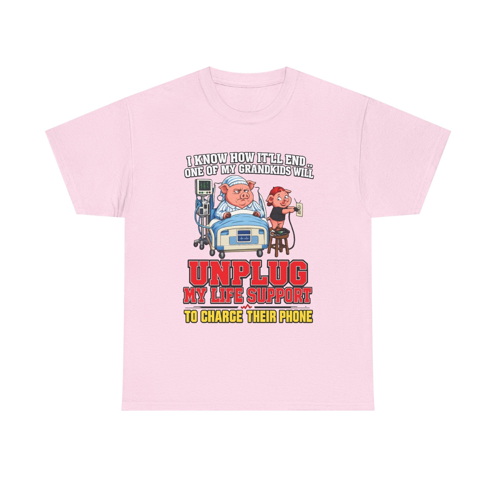 Funny Grandpa T-Shirt - "Unplug My Life Support to Charge Their Phone" Grandpa Humor Tee
