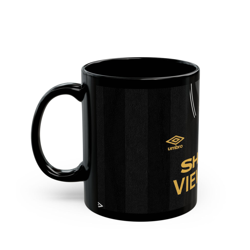 Retro Manchester United Sharp Viewcam Inspired Black Mug — Retro Football Jersey Design (11oz/15oz)