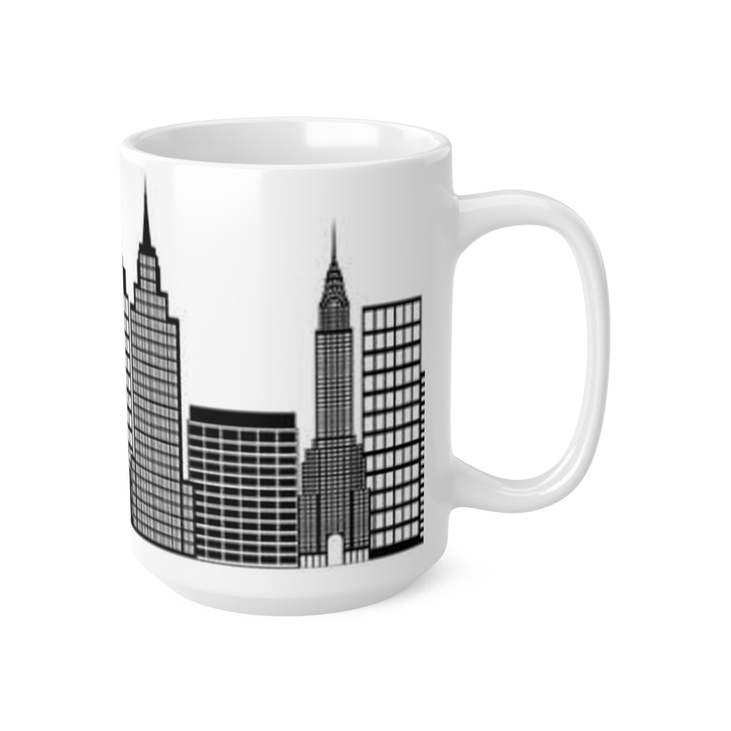 New York City Skyline Ceramic Mug — Black & White New York Statue of Liberty Coffee Cup (11oz, 15oz)