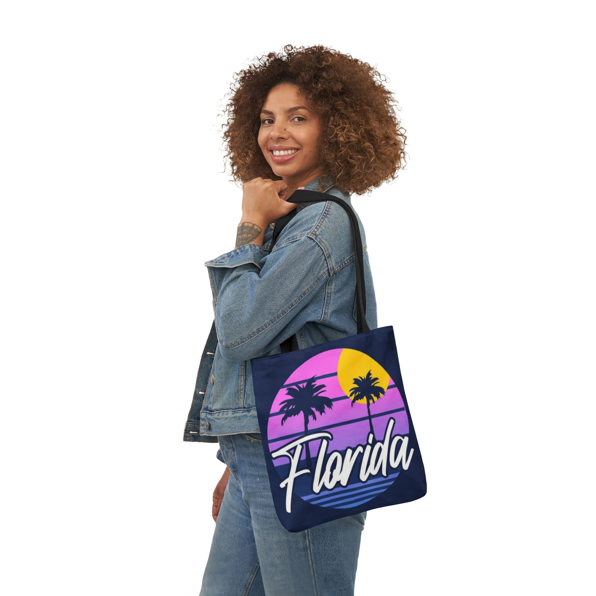 Florida Sunset Palm Tote Bag — Retro Beach Canvas Tote