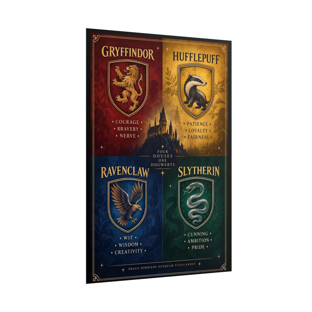 Harry Potter Hogwarts House Crest Poster — Gryffindor Hufflepuff Ravenclaw Slytherin Rolled Art Print