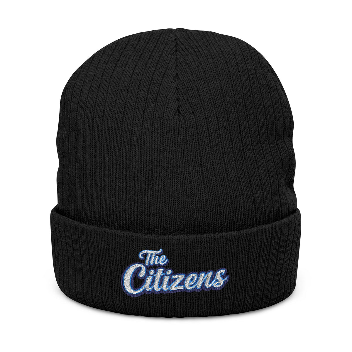 Embroidered 'The Citizens' Ribbed Knit Beanie - Cozy Black Winter Hat