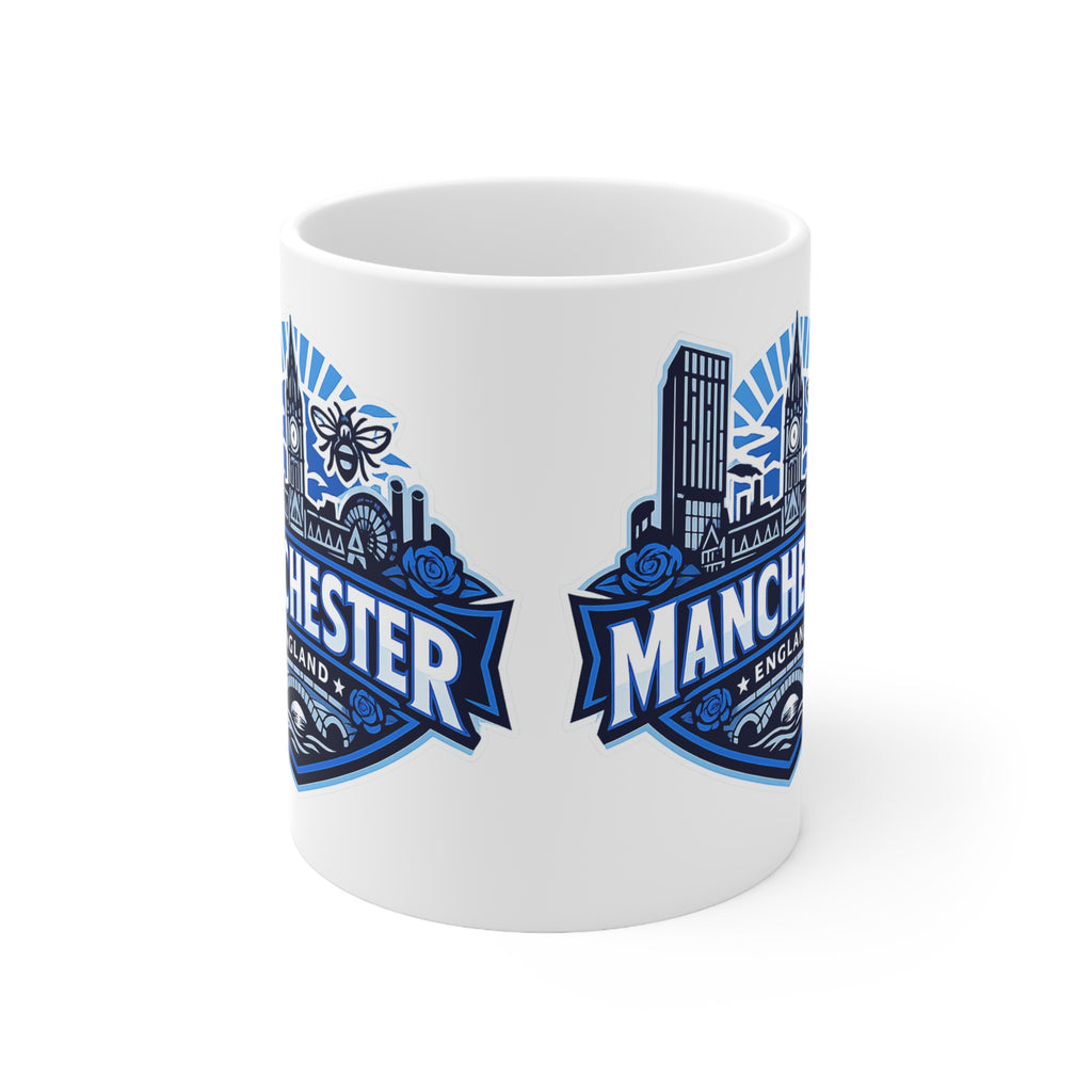 Manchester England Skyline Ceramic Mug — 11oz & 15oz Souvenir Coffee Cup