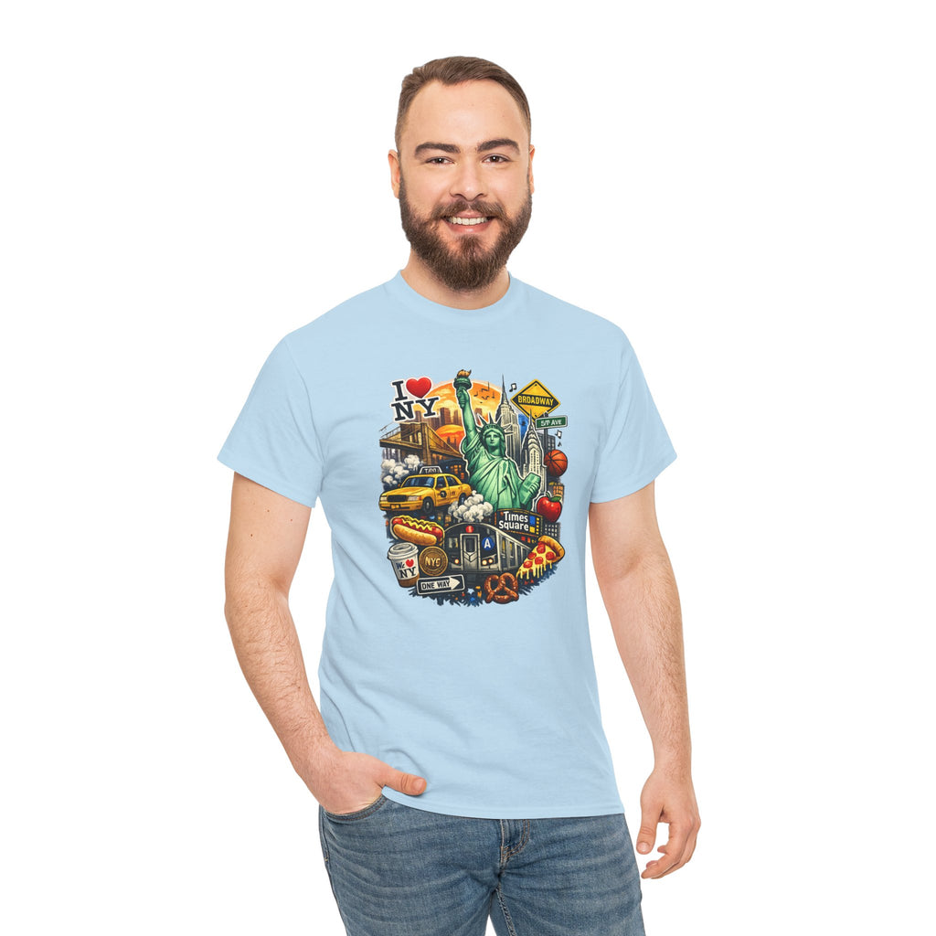 New York City Icons T-Shirt — Statue of Liberty, Taxi & I  NY Collage Tee