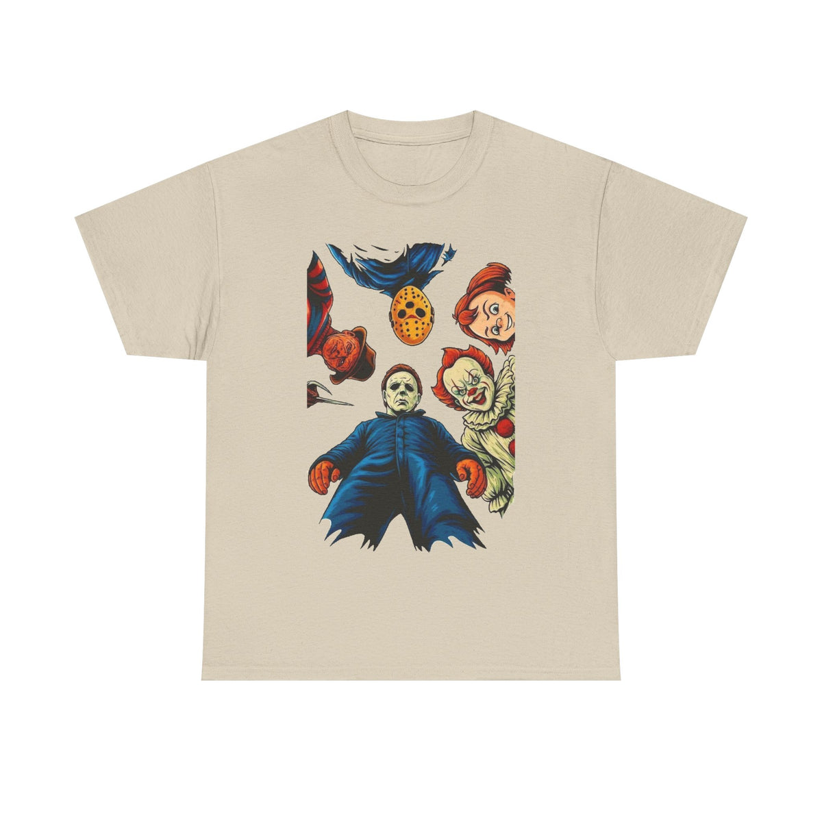 Horror Movie Icons Graphic Tee — Michael Myers, Jason & Classic Clowns Halloween T-Shirt