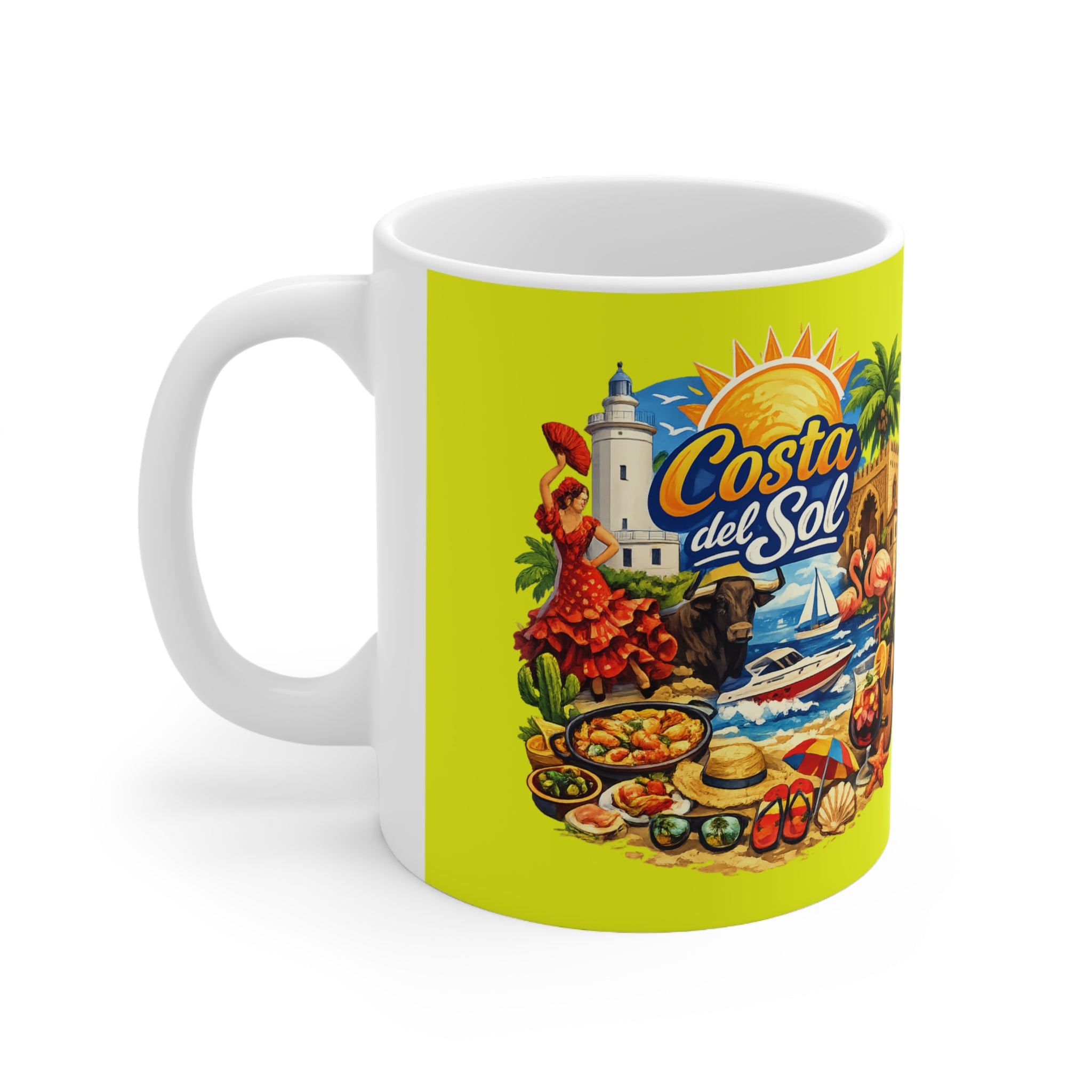 Costa del Sol Ceramic Coffee Mug — Spanish Beach Travel Souvenir, 11oz & 15oz