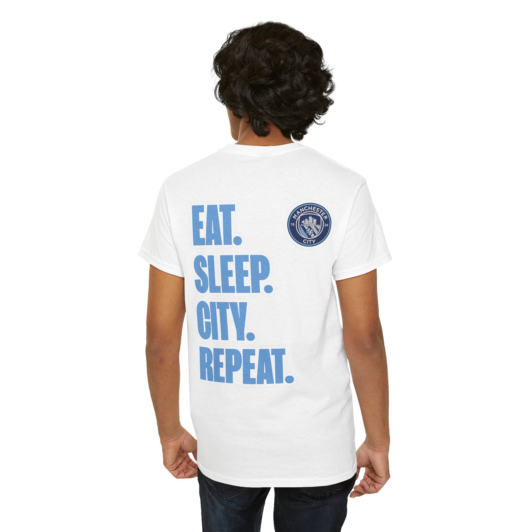 Manchester City T-Shirt – 'Eat. Sleep. City. Repeat.' Football Fan Tee