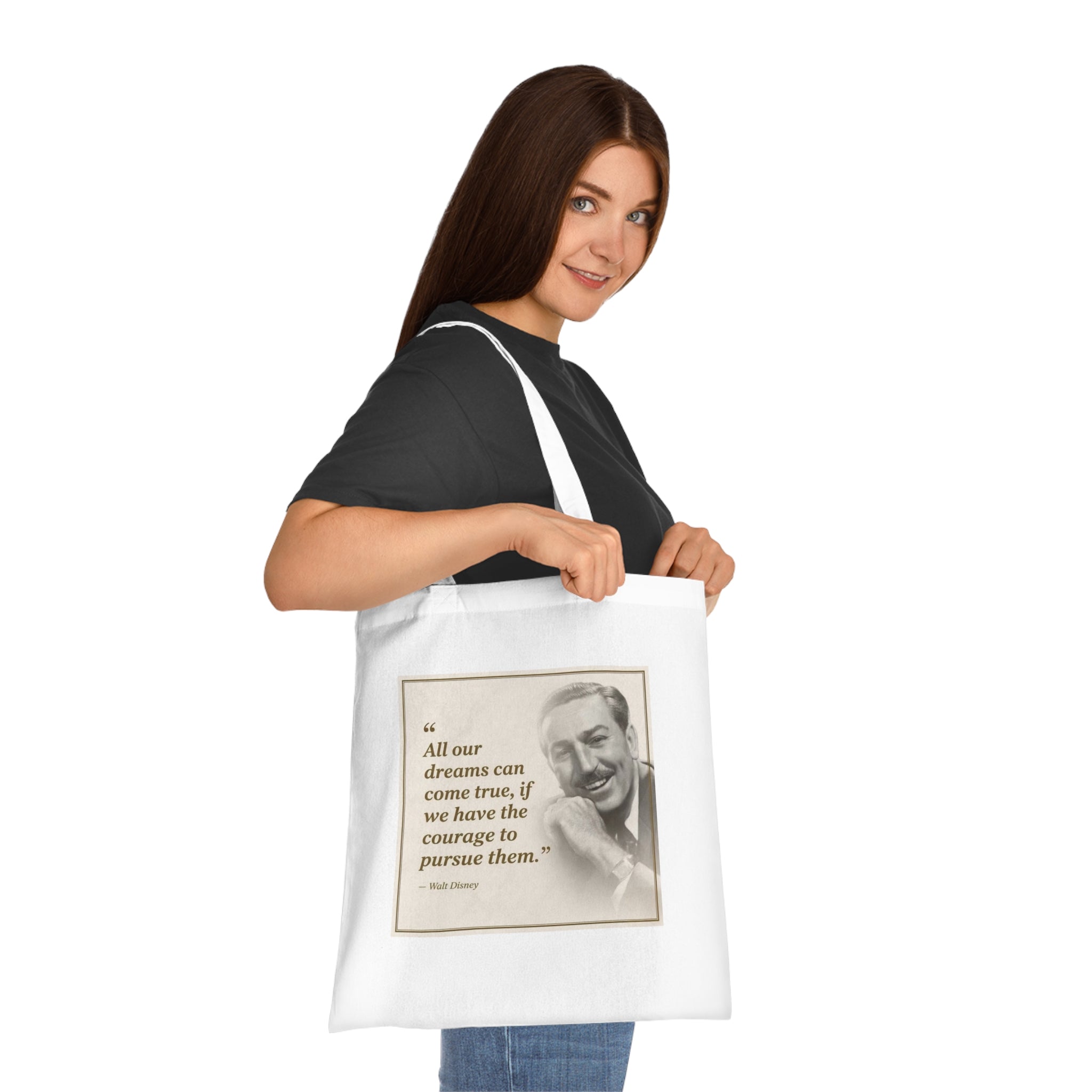 Walt Disney Quote Cotton Tote — "All our dreams can come true" Inspirational Canvas Bag