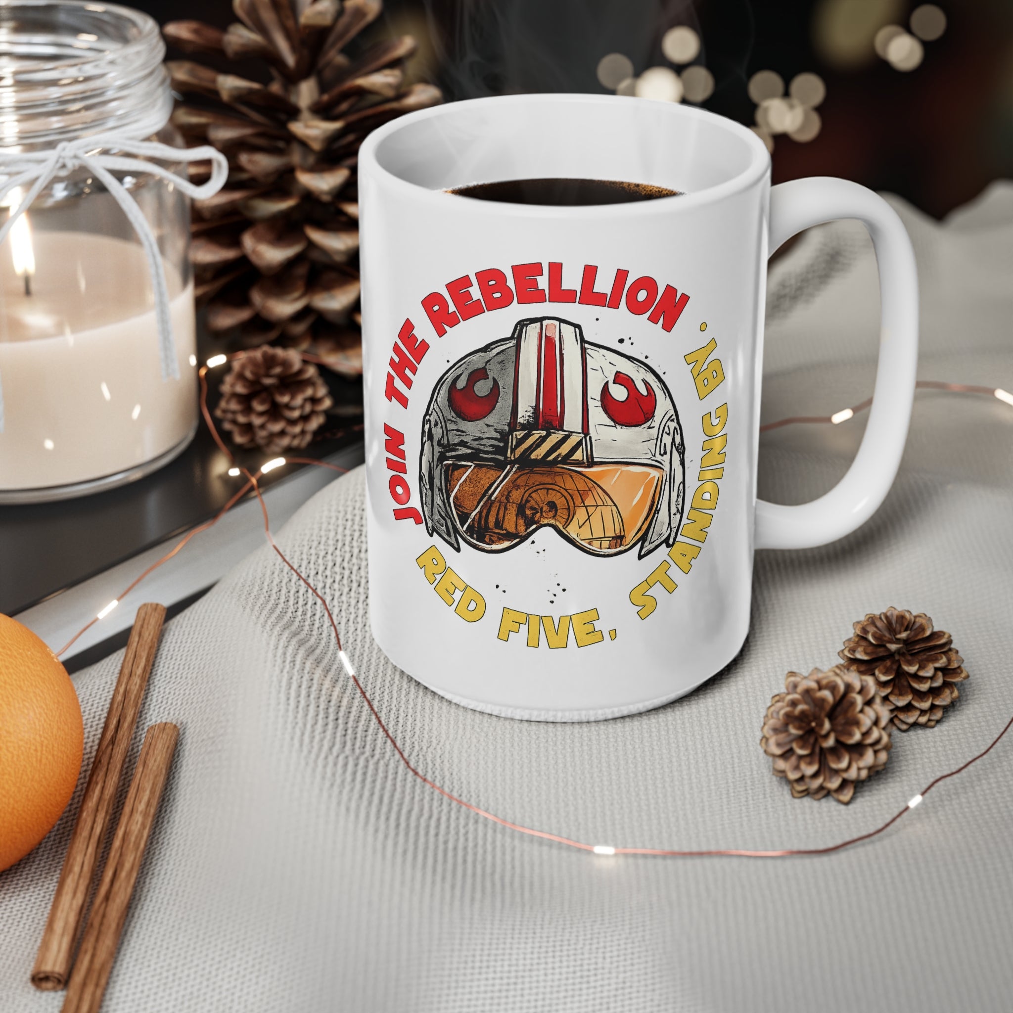 Red Five Pilot Helmet Ceramic Mug — “Join the Rebellion” Star Wars Coffee Cup