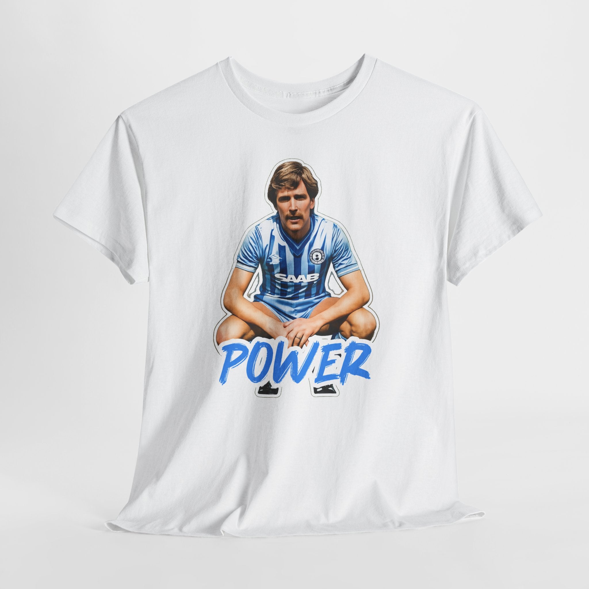 Paul Power Manchester City Legend Player Graphic Tee — Retro Football Jersey Design