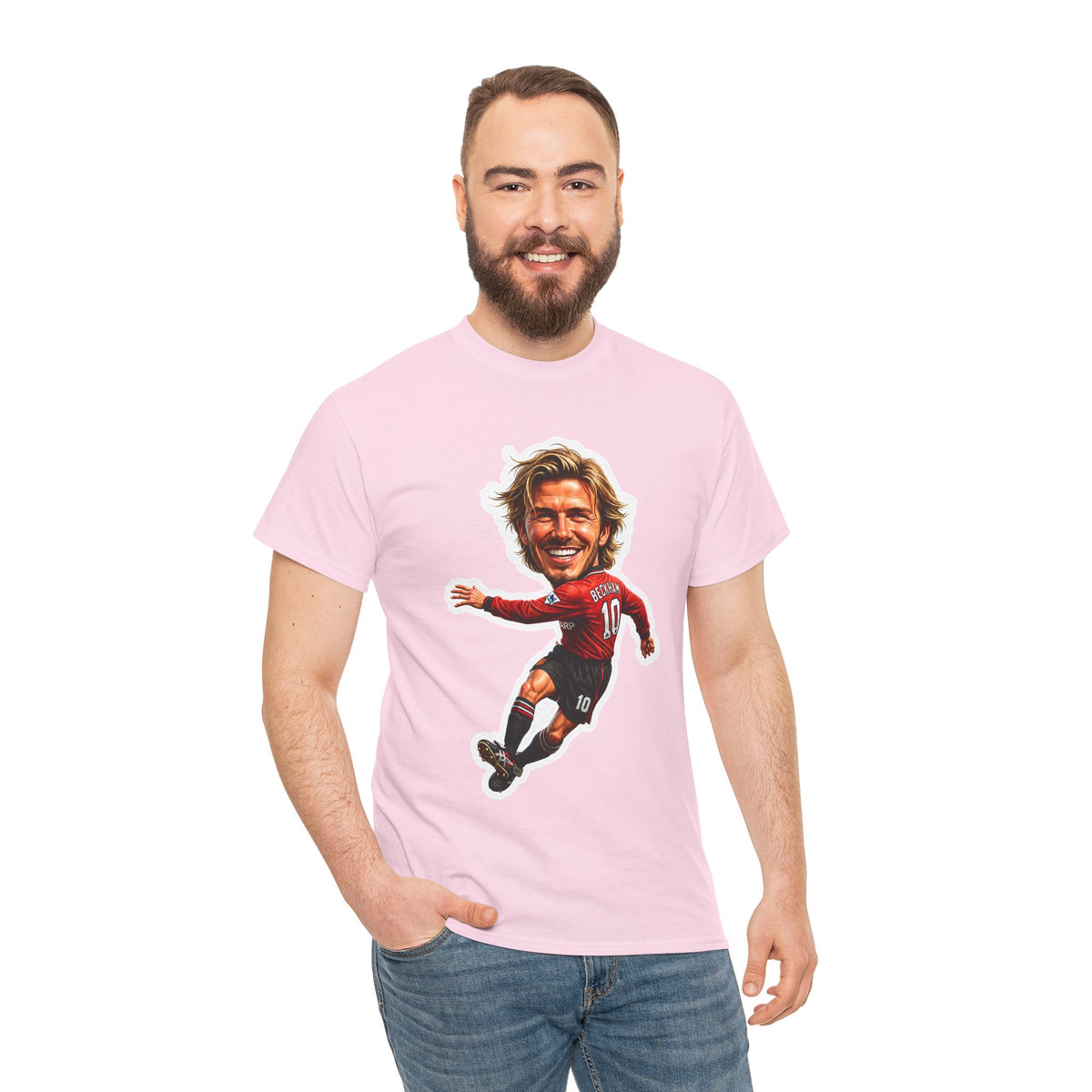 Beckham Caricature Cotton T-Shirt — Retro Football Player Graphic Tee