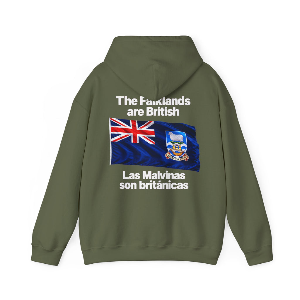 Falklands Are British Hoodie – Bilingual 'Las Malvinas son británicas' Flag Pullover